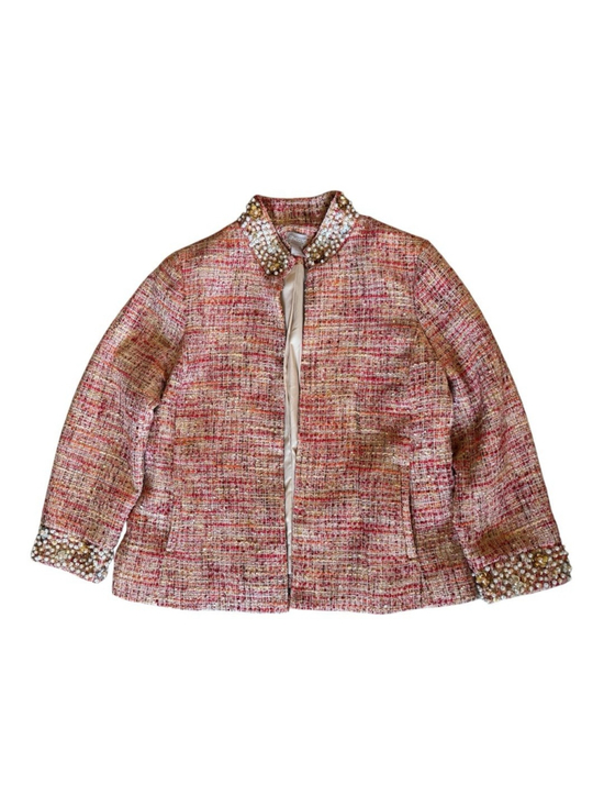 Chico's Jackets & Blazers - Chicos Tweed Open Blazer Jacket Size 1 Pink And Sequin Detail